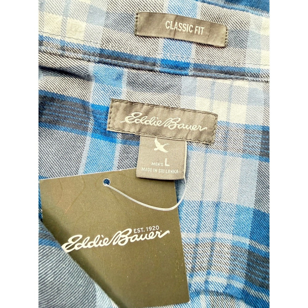 NWT Eddie Bauer Wild River Shirt Men Large Blue Plaid Flannel Classic Fit Cotton - Picture 5 of 7